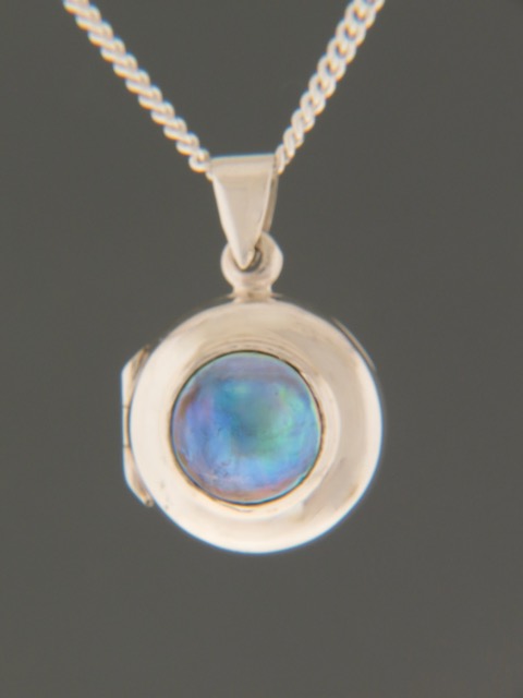 Blue Pearl Locket Pendant - Sterling Silver - 9mm Pearl - PP335