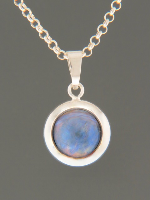 Blue Pearl Pendant - Sterling Silver - 10mm Pearl - PP328
