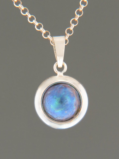 Blue Pearl Pendant - Sterling Silver - 10mm Pearl - PP329