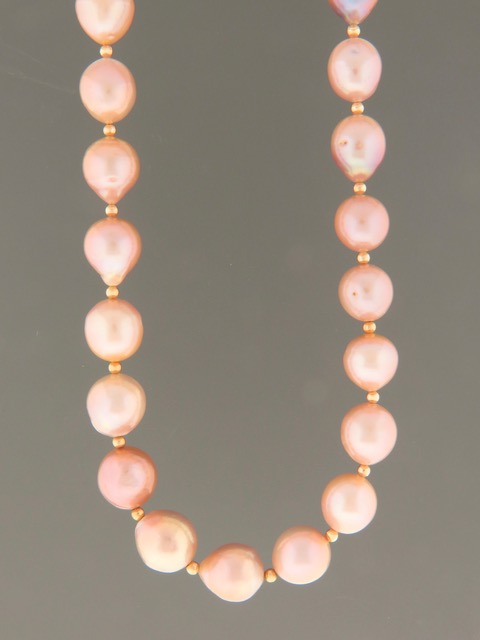 Pink Baroque Pearl Necklace with round Gold beads - YPBQ14