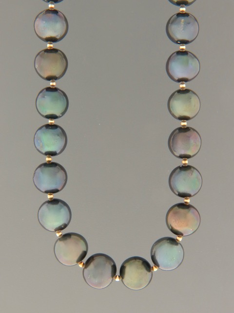 11 - 13mm Pearl Necklace with Gold beads - YD014