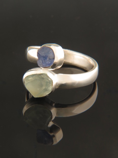 Raw Aquamarine & Tanzanite Ring - Sterling Silver - AQ106R