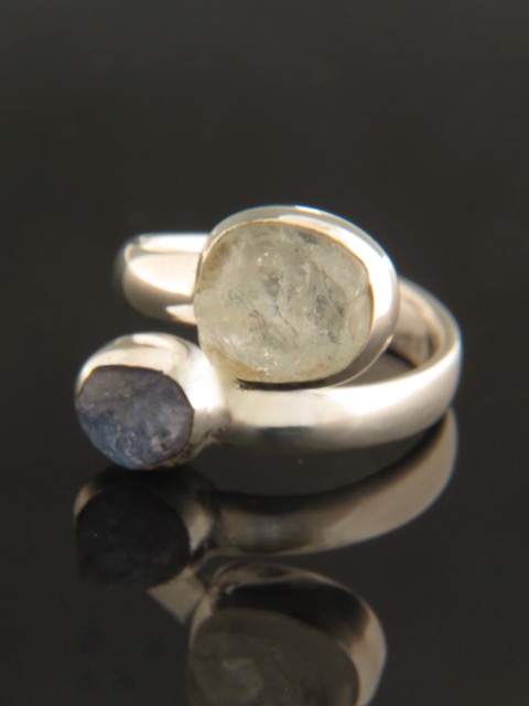 Raw Aquamarine & Tanzanite Ring - Sterling Silver - AQ107R