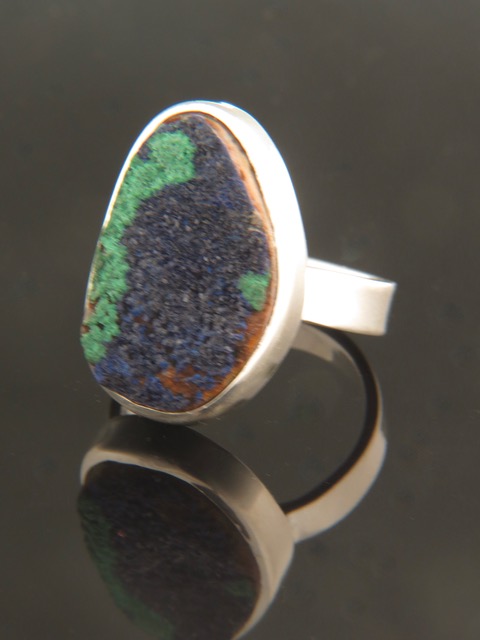 Raw Azurite & Malachite Ring - Sterling Silver - AZ100R