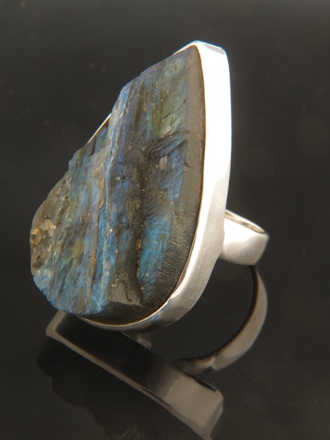 Raw Labradorite Ring -Sterling Silver - LAB109R